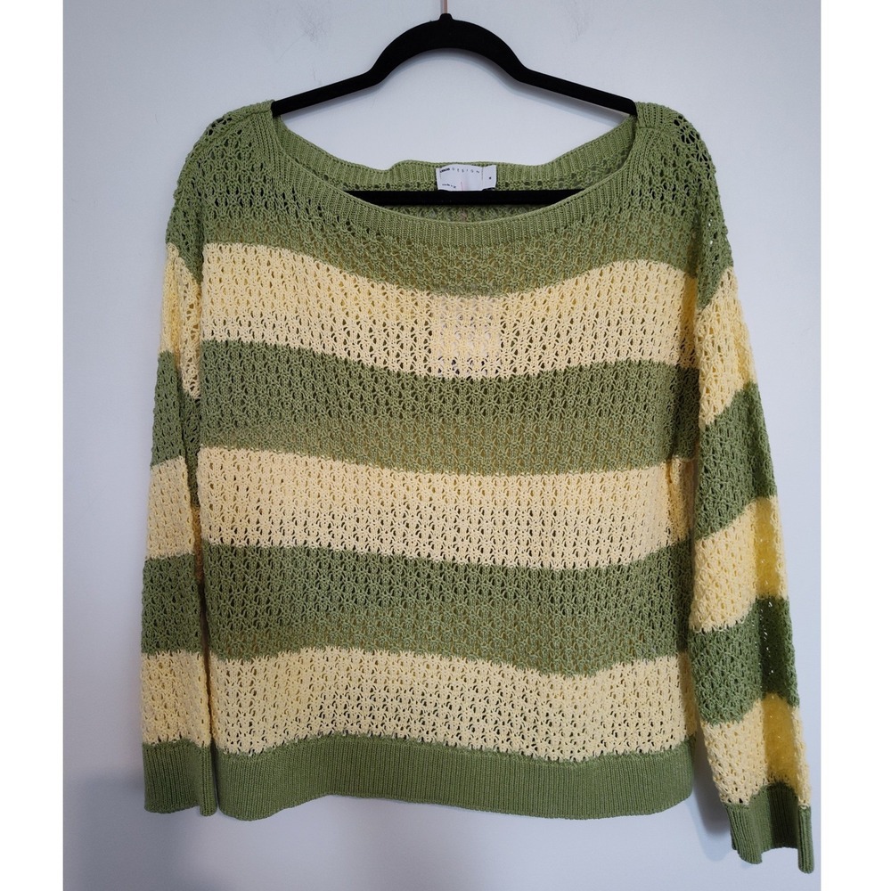 ASOS DESIGN Women Green Yellow Striped Open Knit Crochet Sweater Size M NWT